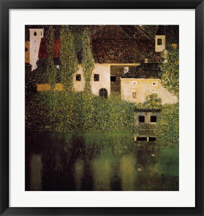 Framed Art Unterach Manor and Lock Chamber on the Attersee Lake, c.1908 by Gustav Klimt Wall Decor 18x24 Artwork