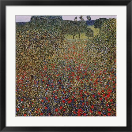 Framed Art Frame Art Field of Poppies, c.1907 by Gustav Klimt Wall Decor 18x24 Artwork