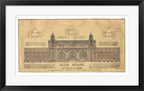 Framed Ellis Island by Roger Vilar | 14 1/8 x 26 1/4