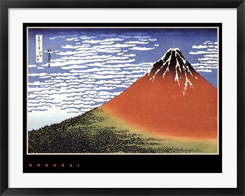 Framed Red Fuji/Fine Wind, Clear Morning by Katsushika Hokusai