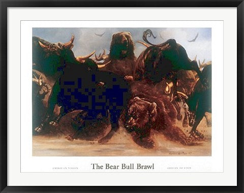Framed The Bear Bull Brawl by Adrian De Rooy | 27 x 36
