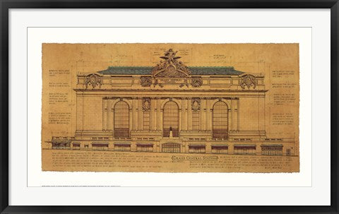 Framed Grand Central Station (Facade) by Roger Vilar | 21 1/4 x 37 3/4 Art...