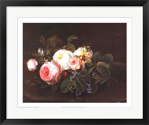 Framed A Still Life with Roses and Forget-Me-Nots by Hansine Kernn Eckersberg