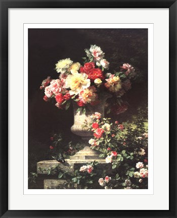 Framed Peonies and Roses by Louis Marie Lemaire | 24 x 18