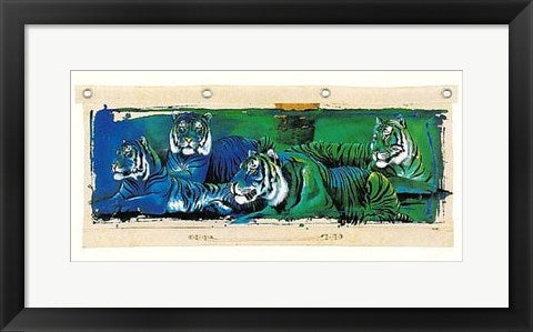 Framed Wild Tigers by Rolf Knie | 9 x 19 3/4