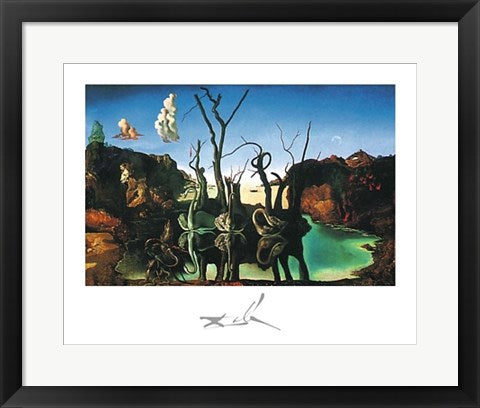 Framed Cygnes Reflechis en Elephants by Salvador Dali | 15 3/4 x 19 3/4 Ar...