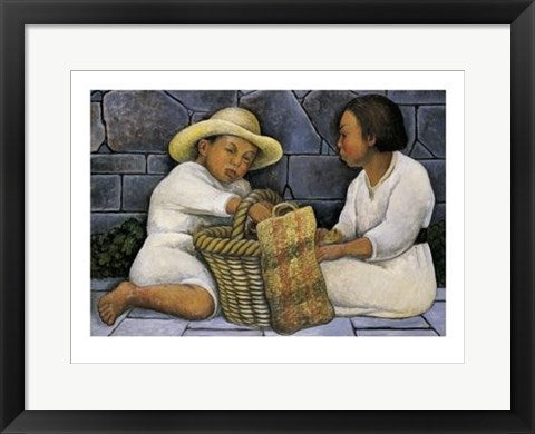 Framed Dos Ninos by Diego Rivera | 15 3/4 x 19 3/4