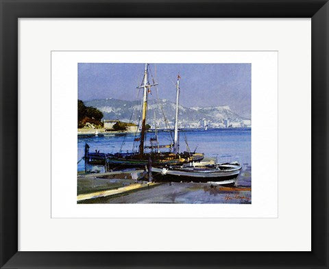 Framed Art Fishing Boats by Herve Fenouil | 15 ¾ x 11 ¾