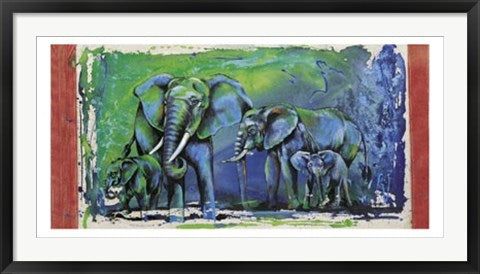 Framed Wild Elephants by Rolf Knie | 19 3/4 x 39 1/2