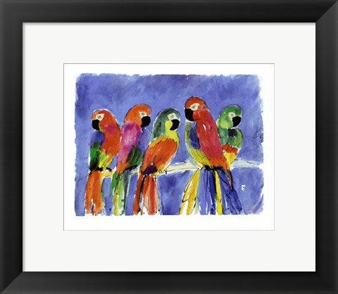 Framed Art Parrots on Blue by Robin | 9 1/2 x 11 3/4