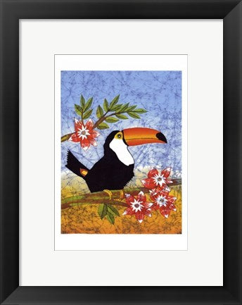 Framed Art Tucan with Flower by Pablo Mendes | 11 3/4 x 9 1/2
