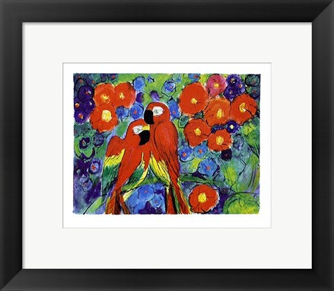 Framed Art Parrots with Flowers by Robin | 9 1/2 x 11 3/4