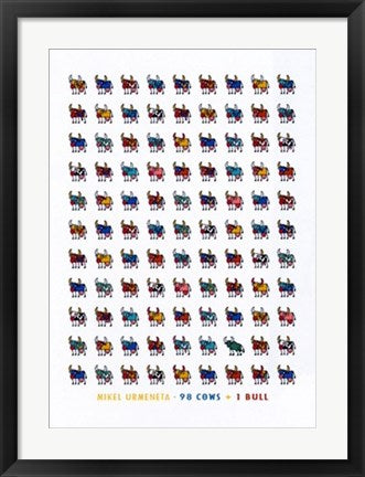 Framed Art 98 Cows & 1 Bull by Mikel Urmeneta | 27 1/2 x 19 3/4