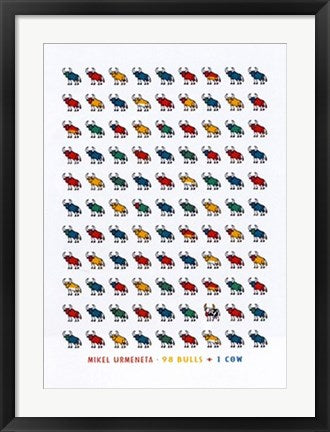 Framed 98 Bulls & 1 Cow by Mikel Urmeneta | 27 1/2 x 19 3/4