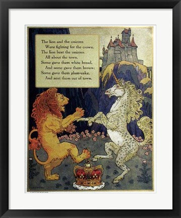 Framed Lion and Unicorn by Mother Goose Collection | 23 3/4 x 18 3/4 Art P...