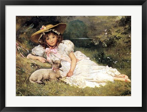 Framed Girl with her Pet by Arthur Dampler | 18 x 26