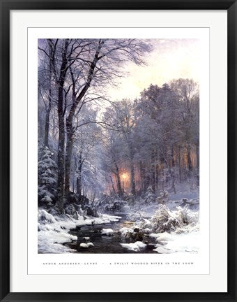 Framed A Twilit Wooded River in the Snow by Ander Andersen-Lunby
