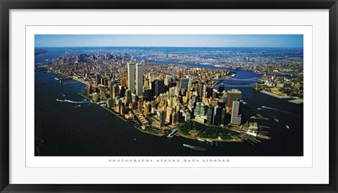 Framed Aerial View of Manhattan by Steven Lindner | 19 1/2 x 39 1/2