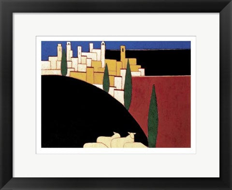 Framed San Gimignano with Sheep by Eithne Donne | 11 3/4 x 15 3/4