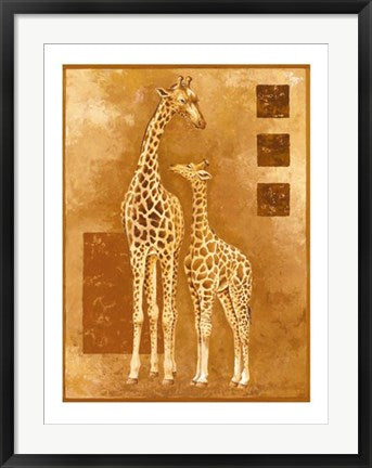Framed Mother Giraffe with Young by Philippe Genevrey | 31 1/2 x 23 1/2 Ar...
