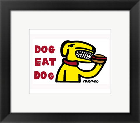 Framed Art Dog Eat Dog (White, small) by Peter Marco | 8 x 10