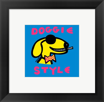Framed Art Doggie Style (Blue, small) by Peter Marco | 8 x 8