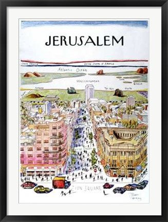 Framed Jerusalem by J. Staber (After Saul Steinberg) | 34 x 24 1/2