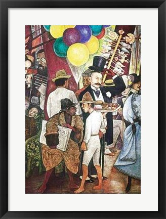 Framed Dream of a Sunday (Detail, Street Vendors) by Diego Rivera