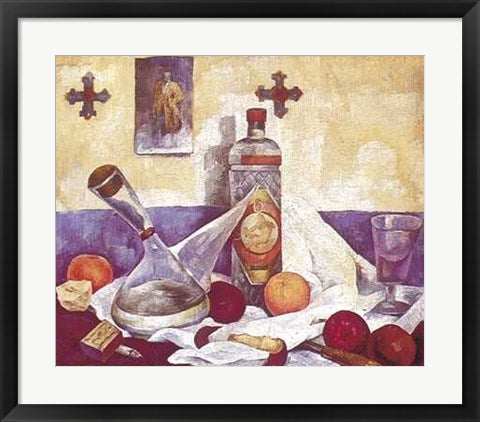 Framed Naturaleza Muerta con Botella de Anis by Diego Rivera