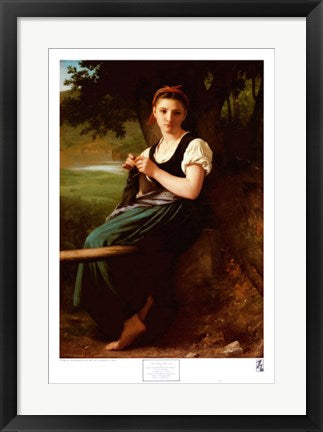 Framed The Knitting Girl by William-Adolphe Bouguereau | 28 ¾ x 19 ½ Art P...