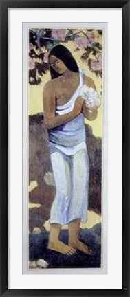 Framed Tahitian Woman with Blossom (Detail) by Paul Gauguin
