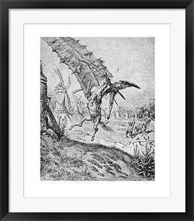 Framed Don Quixote and the Windmill by Gustave Dore | 28 x 22
