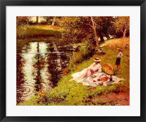 Framed Picnic on the River Bank by Fernand Toussaint | 22 x 25