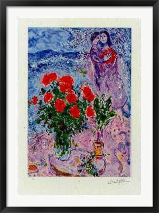Framed Bouquet with Lovers by Marc Chagall | 35 1/8 x 24 3/8