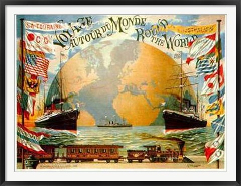 Framed Voyage Around the World (c. 1890) by A. Schindeler | 39 x 53