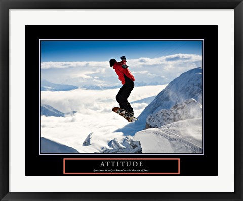 Framed Art Attitude - Snow Boarder Framed Art for your Home Wall Decor 18x24 Artwork