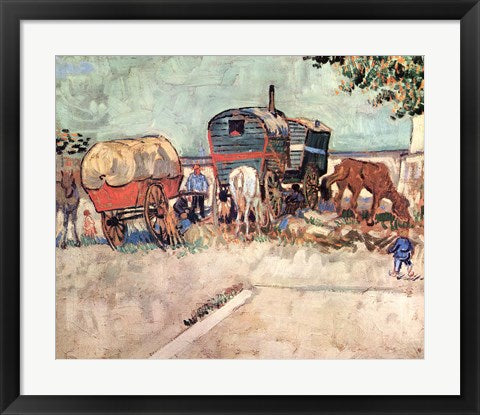 Framed Art Frame Art Encampment of Gypsies with Caravans, near Arles, c.1888 by Vincent Van Gogh Wall Decor 18x24 Artwork