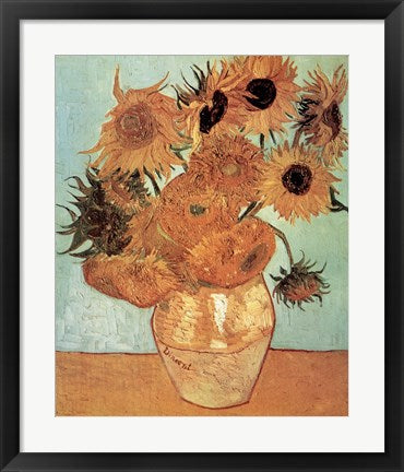 Framed Art Vase with Twelve Sunflowers, c.1888 by Vincent Van Gogh Wall Decor 18x24 Artwork