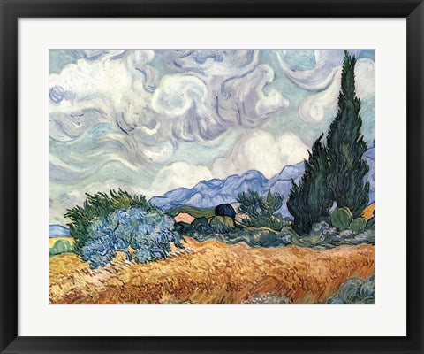 Framed Art Frame Art A Wheat Field with Cypresses, c.1889 by Vincent Van Gogh Wall Decor 18x24 Artwork