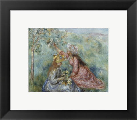 Framed Art Girls Picking Flowers in a Meadow, c.1890 by Pierre-Auguste Renoir Wall Decor 18x24 Artwork