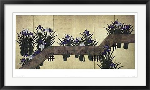 Framed Iris by Plank Bridge by Suzuki Motonaga Kiitsu | 18 1/2 x 35