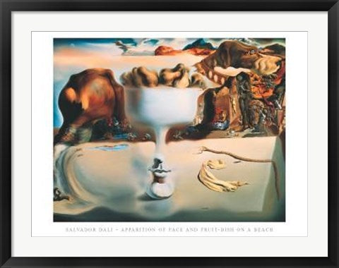 Framed Art Apparition of Face and Fruit Dish on a Beach, 1938 by Salvador Dali