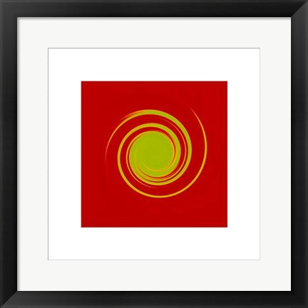 Framed Whirl #6 (Green on Bright Red) by Michael Banks | 15 ¾ x 15 ¾ Art P...