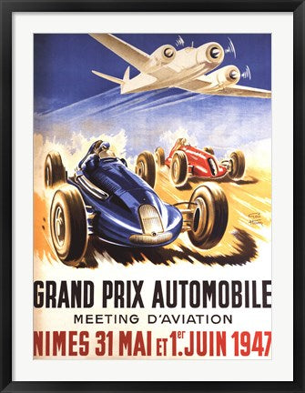 Framed Art Grand Prix Automobile Nimes by George Ham Wall Decor 18x24 Artwork