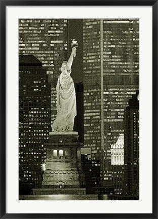Framed New York, New York - Statue of Liberty & Twin Towers by Jerry Driendl