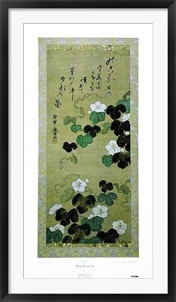 Framed Morning Glories and Poem by Ogata Kenzan | 39 1/2 x 20 1/4
