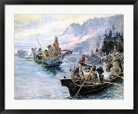 Framed Lewis and Clark on the Lower Columbia by Charles Marion Russell
