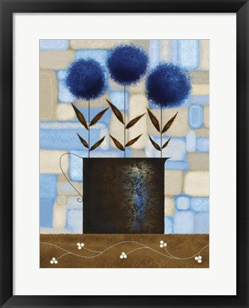 Framed Study of Chysanthemums in Blue by Jo Parry | 19 3/4 x 15 3/4