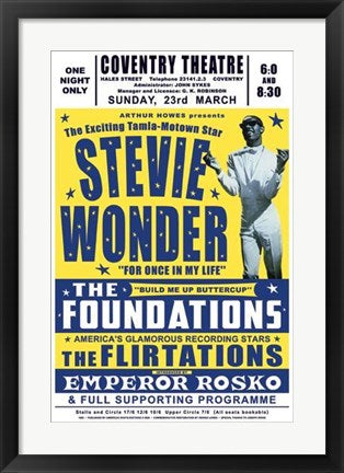 Framed Stevie Wonder, Coventry, England, 1969 23 x 15