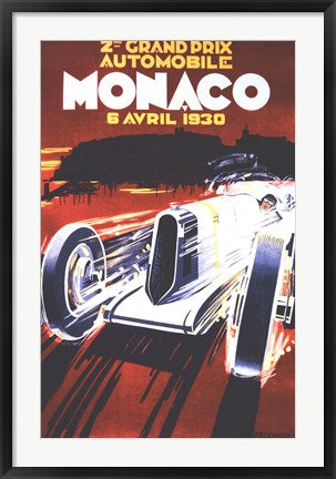 Framed Art Grand Prix De Monaco 1930 Wall Decor 18x24 Artwork